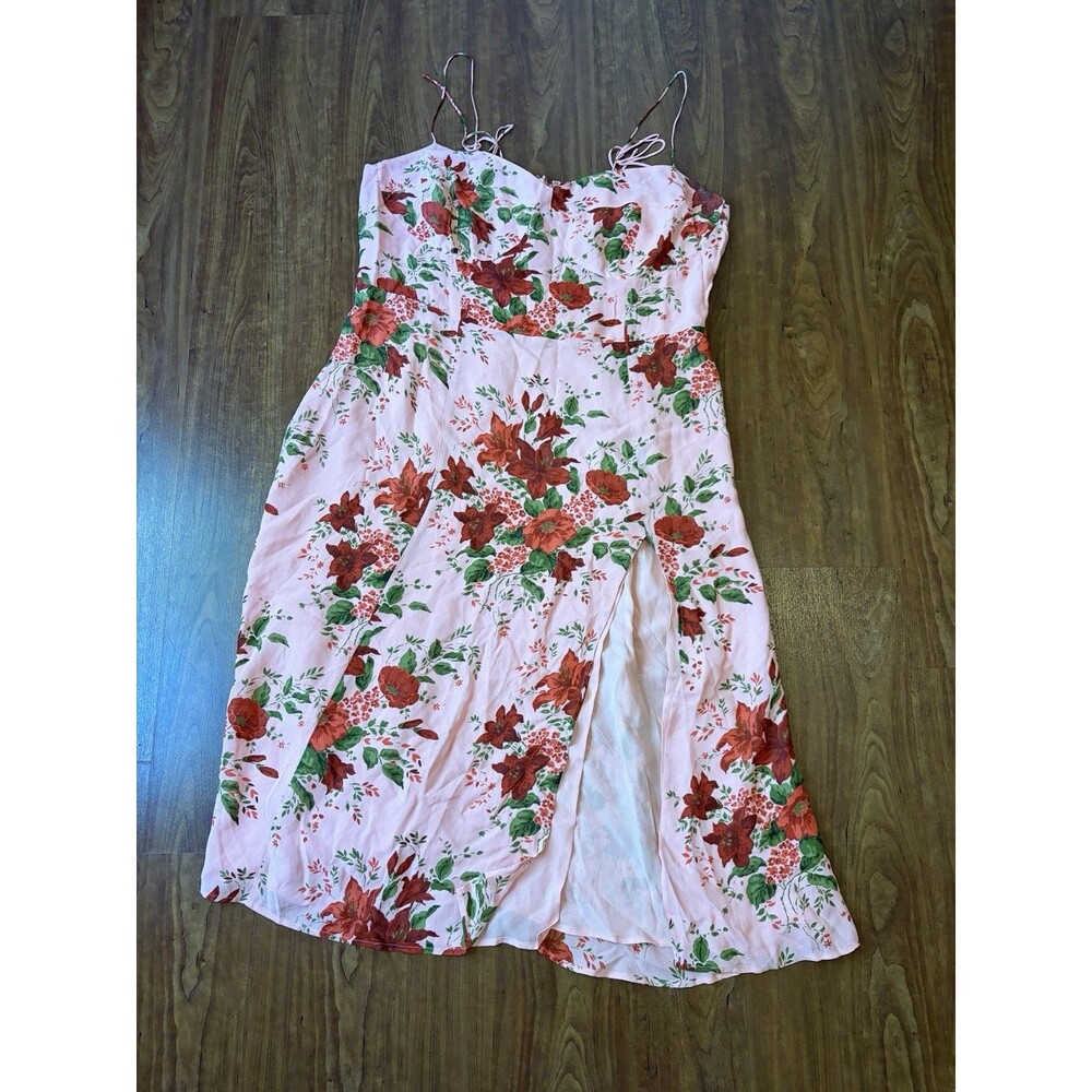 Reformation Juliette Sweetheart Neck Slit Floral Dress Pink Size 16 Midi